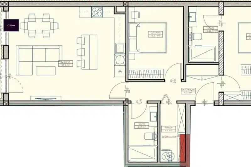 3-bedroom apartment in Kaysieva ina