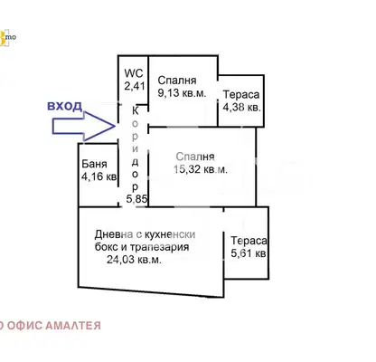 Снимка 2 — Двустаен апартамент с тераса в Зона Б-19, София