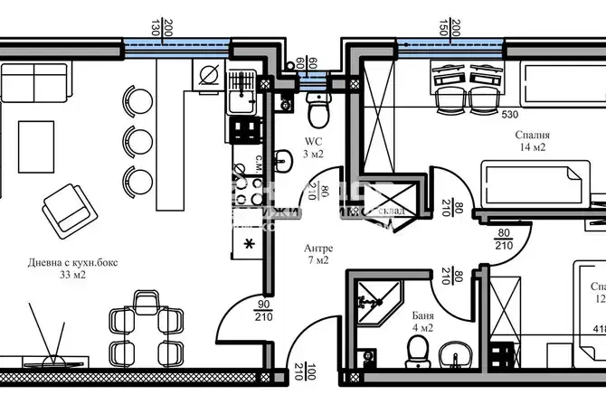 Three-room apartment in Belomorski with two terraces