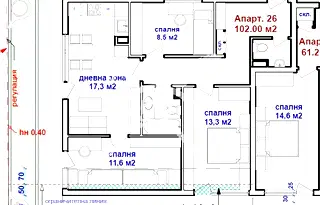 Тристаен апартамент в Бургас, Център