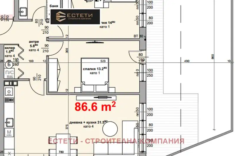 3-bedroom apartment in Stara Zagora, Centyr