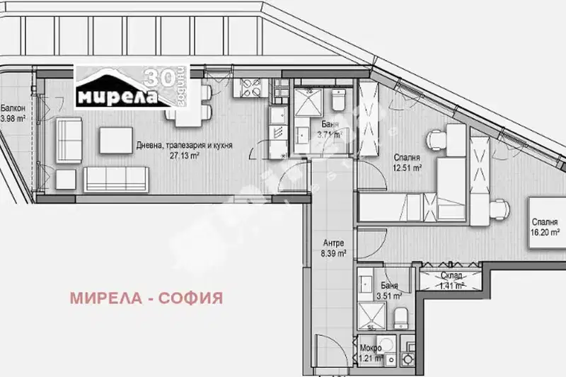 Тристаен апартамент в София, Дианабад