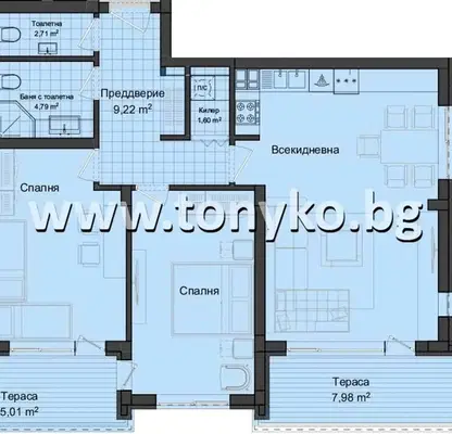 Снимка 2 — Тристаен апартамент с две тераси в Кършияка, Пловдив