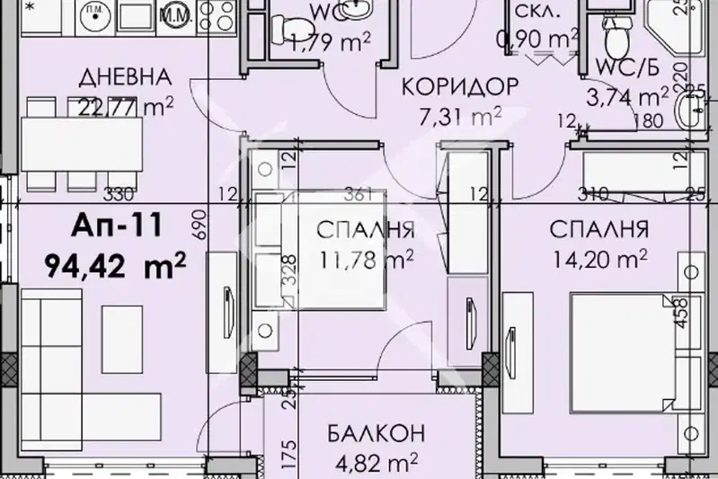 Three-room apartment with 94 sq m in Madika, Burgas