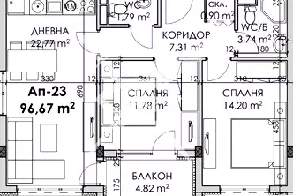 Тристаен апартамент в Бургас, Мадика
