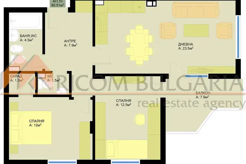 3-bedroom apartment in Varna, Pobeda