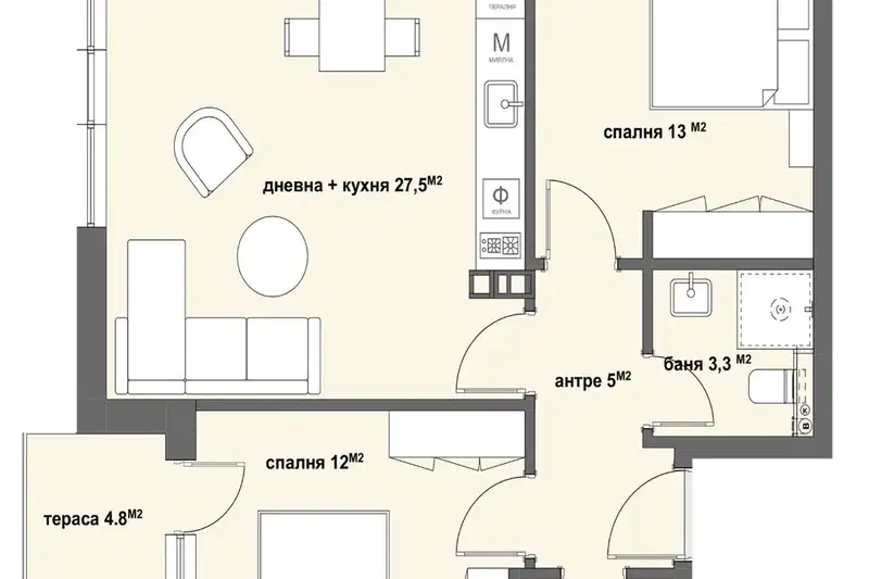 Тристаен апартамент с тераса в Самара 3, Стара Загора