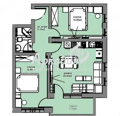 Снимка 2 — Тристаен апартамент с тераса в нова сграда в Тракия, Пловдив
