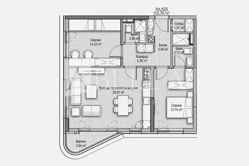3-bedroom apartment in Sofiya, Vitosha