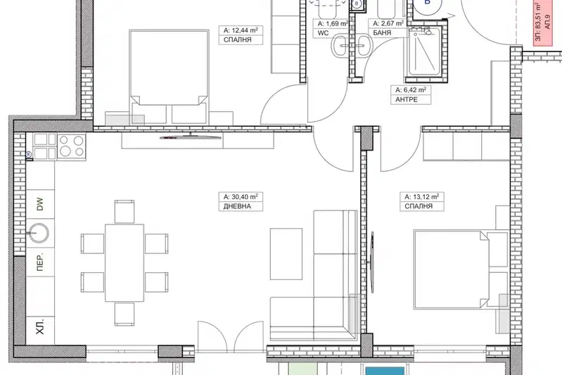 3-bedroom apartment in Sofiya, Vitosha