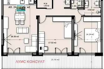 Тристаен апартамент в Монтана, в.з. Юг