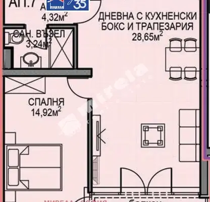Снимка 3 — Двустаен апартамент с южно изложение и гледка към Витоша в Обеля 2