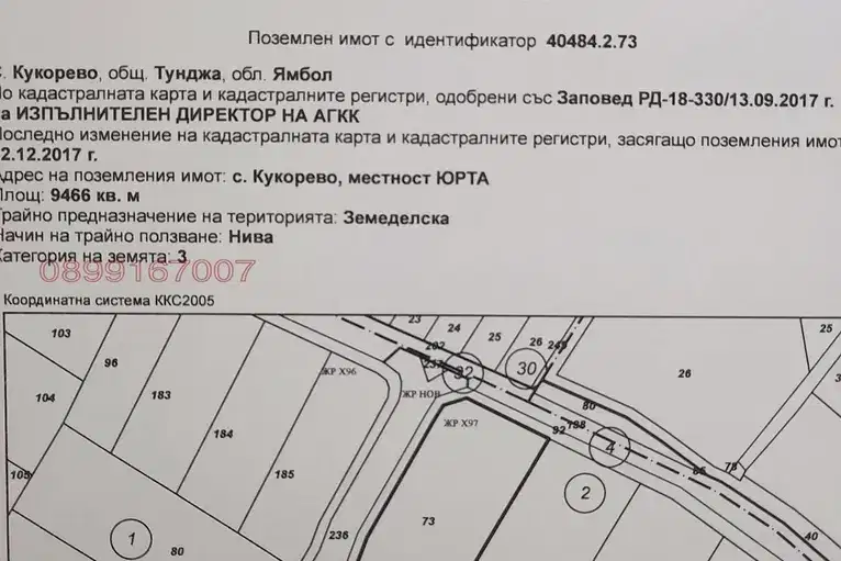 Парцел в Ямбол, с. Кукорево