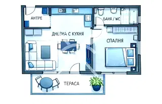 Двустаен апартамент с тераса в Дружба 2, София