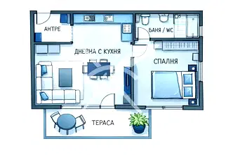 Двустаен апартамент с тераса в Дружба 2, София