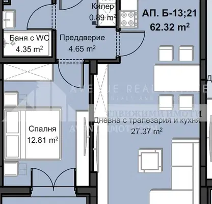 Снимка 2 — Двустаен апартамент с френски прозорци в Христо Смирненски, Пловдив