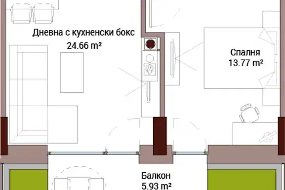 Просторен двустаен апартамент с озеленена тераса в Лозенец, София