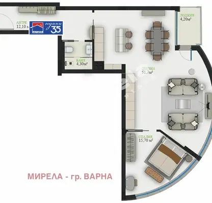 Photo 2 — Two-room apartment with sea view in m-t Alen mak, Varna