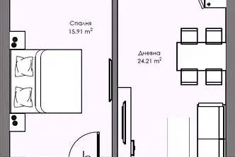 Светъл двустаен апартамент с югоизточно изложение в Бургас, Мадика