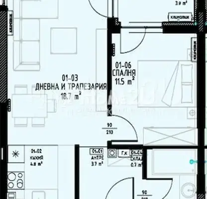 Снимка 2 — Двустаен апартамент с високи тавани и френски прозорци в Малинова долина