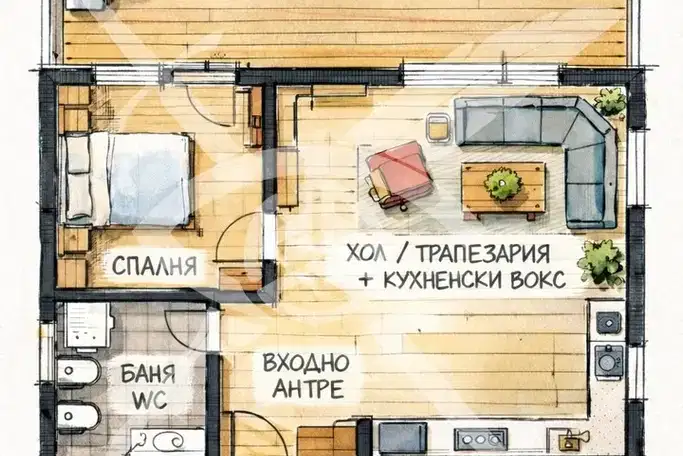Двустаен апартамент с двор в Манастирски ливади, София