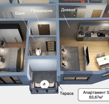 Снимка 3 — Двустаен апартамент с функционално разпределение в Манастирски ливади