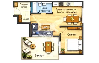Двустаен тухлен апартамент с балкон в Обеля 2, София