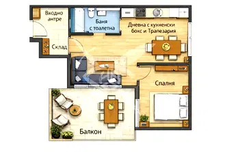 Двустаен тухлен апартамент с балкон в Обеля 2, София