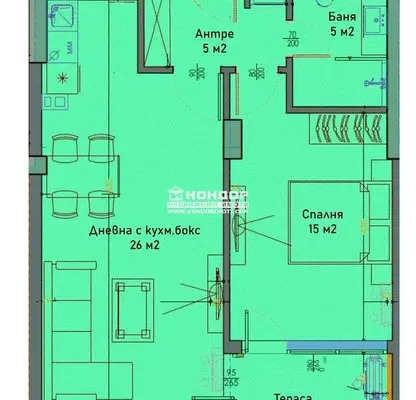 Снимка 2 — Двустаен апартамент в Пловдив, Тракия