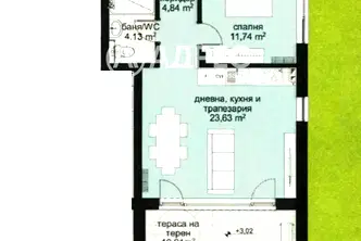 Двустаен апартамент с двор и морска панорама във Виница, Варна