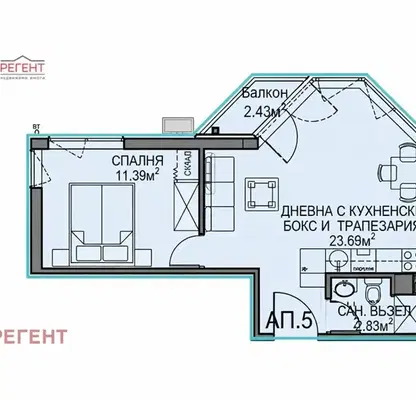 Снимка 2 — Едностаен апартамент с двор в Обеля 2, ново строителство 2027