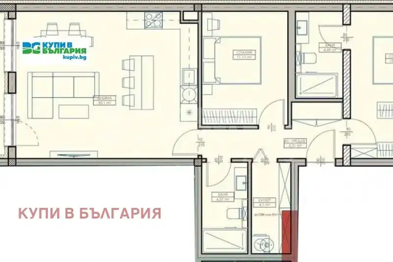 Тристаен апартамент в Кайсиева ина