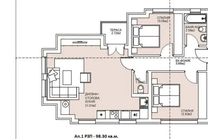 3-bedroom apartment in Plovdiv, Belomorski