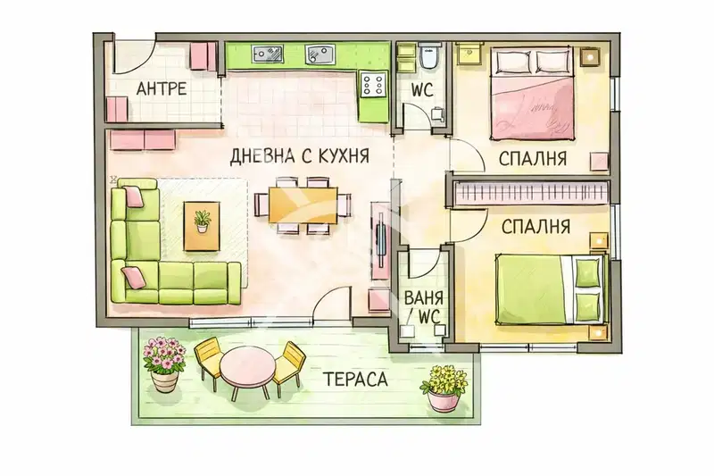 Тристаен апартамент с тераса в Дружба 2, София