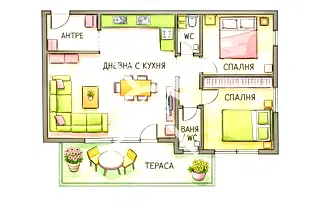 Тристаен апартамент с тераса в Дружба 2, София