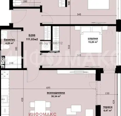 Снимка 2 — Тристаен апартамент с просторна дневна в кв. Хоризонт, Бургас