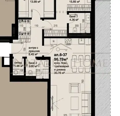 Снимка 2 — Тристаен апартамент 112 кв.м. в Хоризонт, Бургас с балкон