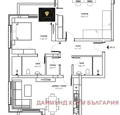 Снимка 2 — Просторен тристаен апартамент в бутикова сграда в Коматево, Пловдив