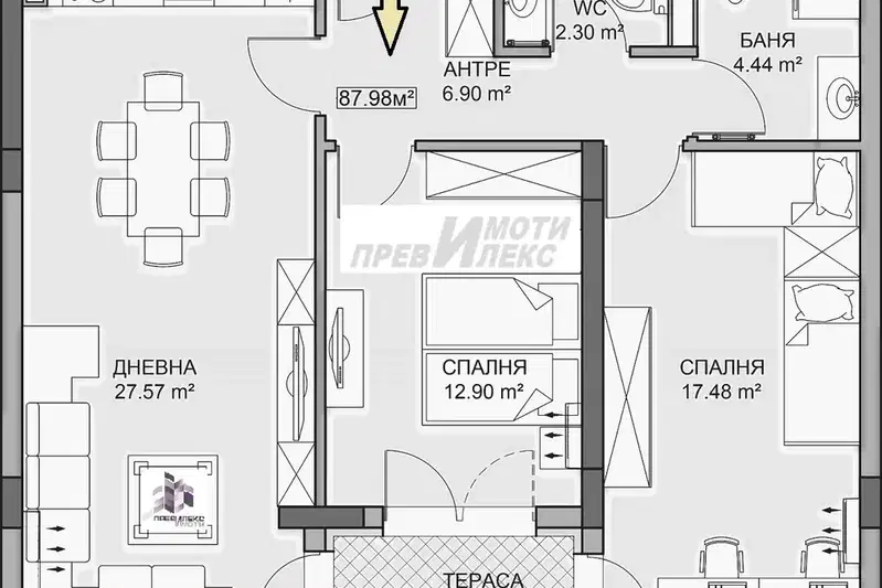 Тристаен апартамент с тераса в нова сграда в Кършияка, Пловдив