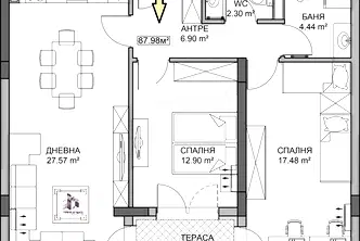 Тристаен апартамент с тераса в нова сграда в Кършияка, Пловдив