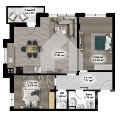 Снимка 2 — Тристаен апартамент в Остромила, Пловдив с тераса
