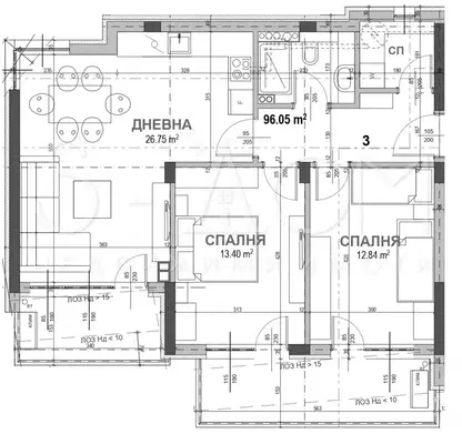 Снимка 4 — Тристаен апартамент в Стара Загора, Самара 3