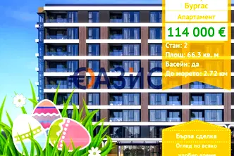 Двустаен апартамент в строеж в Центъра на Бургас с фитнес и спа
