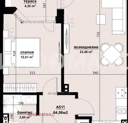 Снимка 2 — Двустаен апартамент в Бургас, Хоризонт с тераса и асансьор