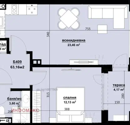 Снимка 4 — Двустаен апартамент с тераса в кв. Хоризонт, Бургас