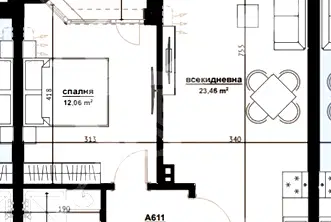 Двустаен апартамент на 6-ти етаж в Хоризонт, Бургас