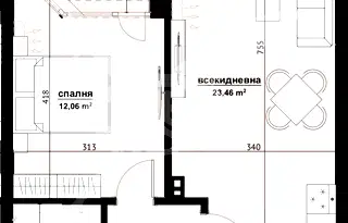Двустаен апартамент на 8-ми етаж в Хоризонт, Бургас