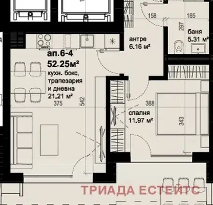 Снимка 2 — Двустаен апартамент с частен двор в град Бургас, Хоризонт