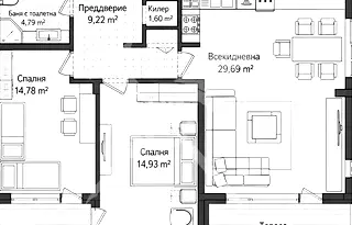 Тристаен апартамент в Гагарин, Пловдив с две тераси