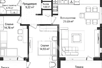 Тристаен апартамент в Гагарин, Пловдив с две тераси